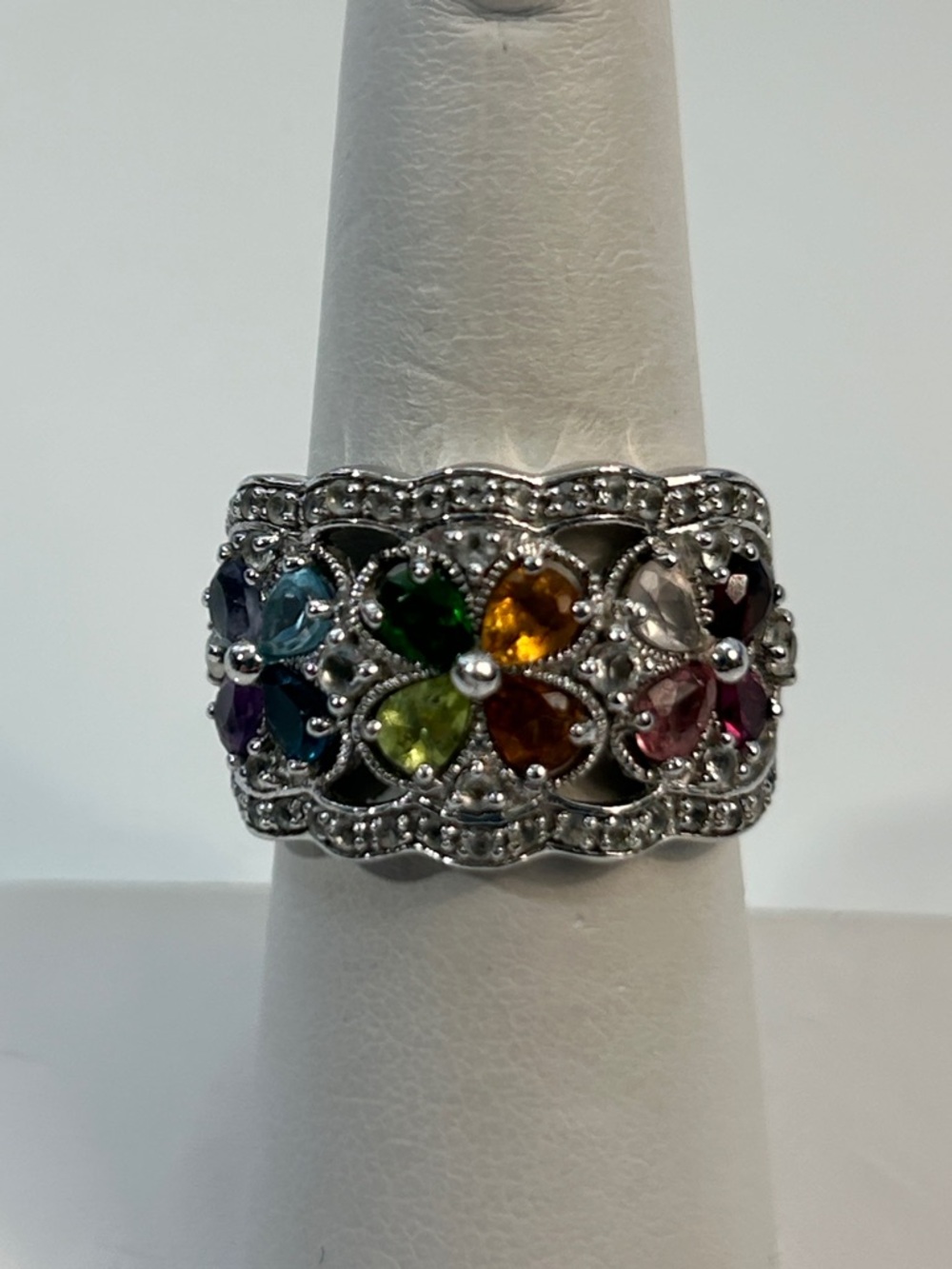 NWOT NYC 11 Sterling Silver Genuine Multi Gemstone Clover Motif Ring